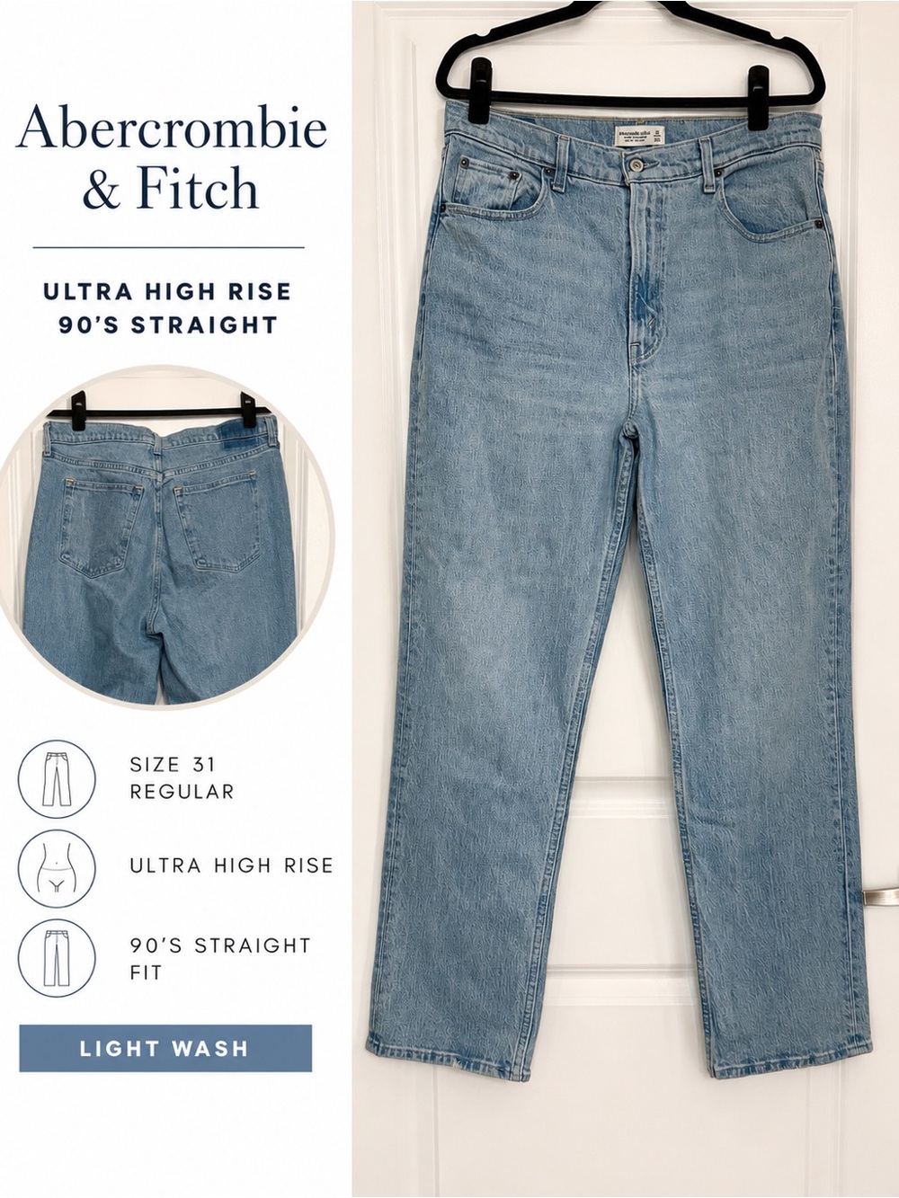 Abercrombie & Fitch Ultra High Rise 90s Straight Jeans Light Wash Size 31